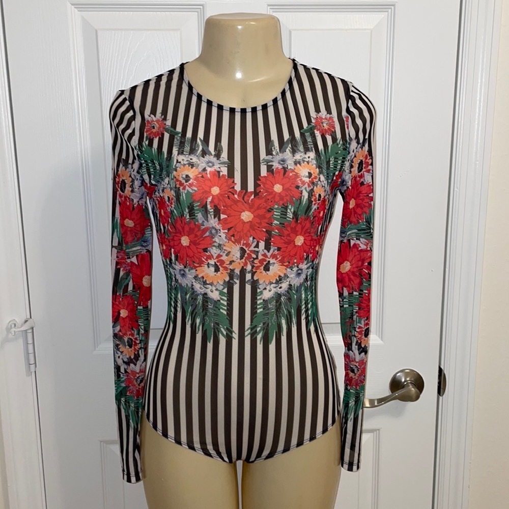 Black and White Bodysuit w/ Flower Details
